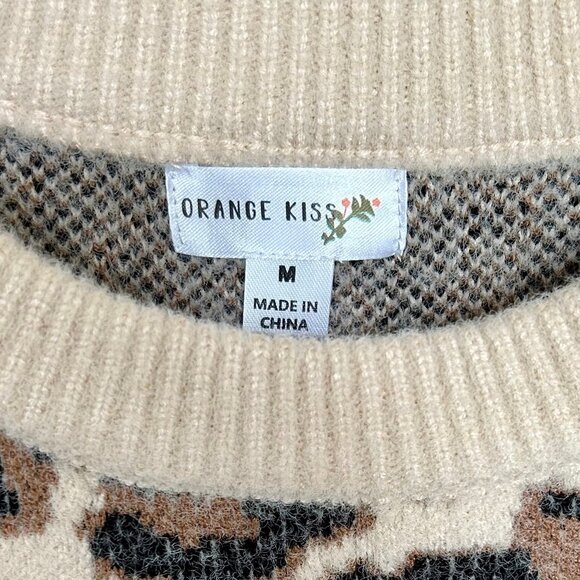 Orange Kiss Leopard Print Super Soft Relaxed Fit Contrasting Trim Sweater Size M - Picture 4 of 10